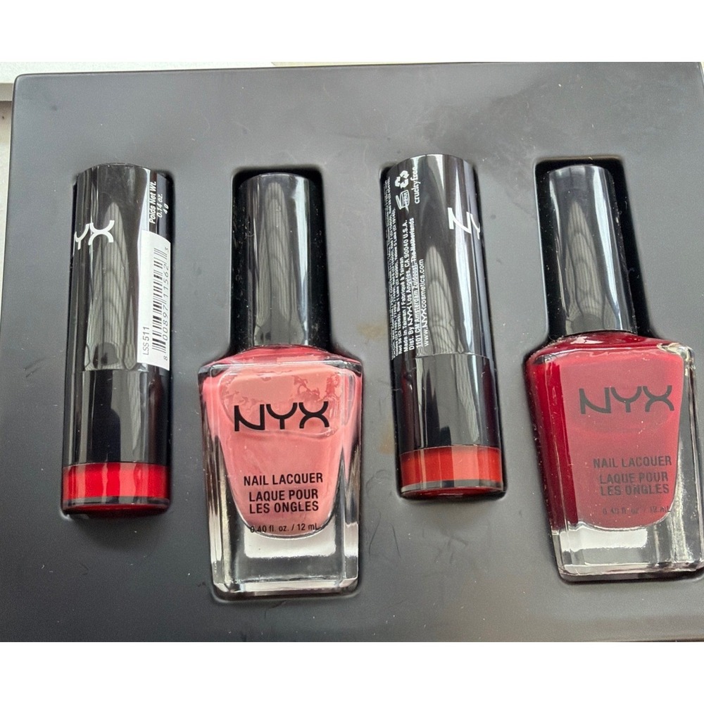 NYX Lip and Nail Set Chaos Snow White Red Lipstick & Nail Lacquer 4pc Kit